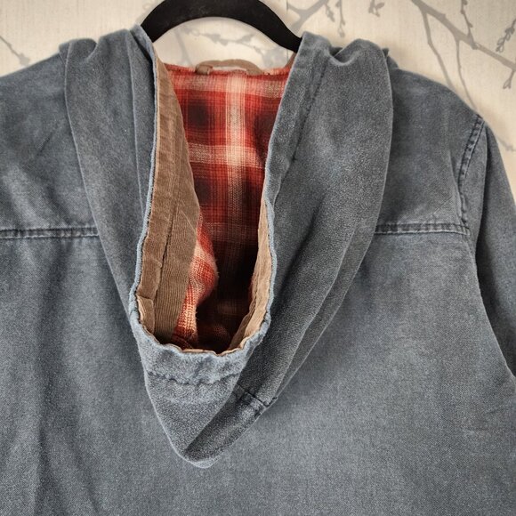 Kr3w Blue Denim Flannel Lined Full Zip Hooded Jacket - Picture 3 of 7